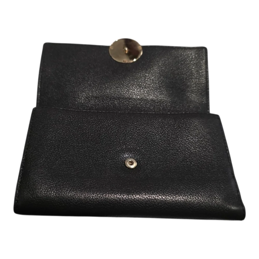 Michael Kors Black Leather Tri Gold Wallet‎ with Gold Logo